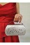 Women's Stoned Silver Evening Dress Clutch Chain Strap Hand Wedding Engagement Night Shoulder Bag - 4