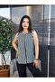 Women's Black White Vertical Stripes Sleeveless Button down Shirt Blouse |   Stylish and Casual Office Style - 2