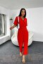 Buttoned Pocket Detail Jumpsuit Pomegranate Flower - 6