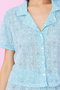 Blue Coffee Floral Print Pointel Openwork/Hole Shirt Collar Knitted Button Shorts Suit - 4
