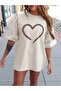 Casual Leopard Heart Print Shoulder Drop T-Shirt for Women, Short Sleeve Round Neck Top Spring
