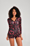 Printed and Buttoned Nightwear Jumpsuit / Homewear Pajamas Comfortable Use Long Sleeve Jumpsuit - 4