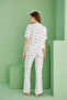 White Heart Printed Ribbed Camisole Knitted Buttoned Shirt Collar Pajama Set - 4