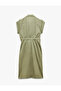 Cotton Buttoned Pocket Epaulet Detailed Midi Length Shirt Dress - 4