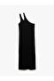 Viscose Fabric Blended Midi One Shoulder Dress with Window Detail - 3