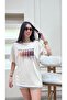 Leopard Pattern Hearts Single Jersey T-Shirt - Beige Printed Oversize Crew Neck Short Sleeve T-Shirt - 2