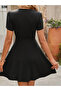 Women's Short Sleeve Double Breasted Neck A-Line Thick Twill Camisole Dress - 6