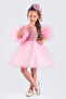 Girl's Evening Dress with Pompom Sleeves and Sequined Tutu