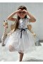Girl's Polka Dot Patterned Ribbon Short Sleeve Dress