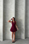 Women's Lacing Collar Detailed Lycra Mini Dress Nbg084 - 3