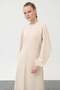 Plain Beige Dress with Sleeve Detail 12557 - 2