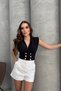 Double Breasted Collar Button Detailed Padded Blouse Black Rb2802 - 6