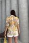 Floral Patterned Linen Shirt Yellow Rb2825 - 8