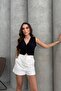 Button Detail V-Neck Crop Blouse Black Rb2800 - 2