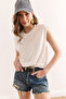 Women's Ecru Sleeveless Crop Flowy Top Blouse Blz-19002931 - 3