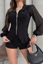 Zipper Detailed Sleeves Chiffon Blouse Black Rb2841 - 7