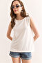 Women's Ecru Crew Neck Long Sleeveless Knitted Viscose Blouse Blz-19002934 - 6