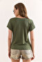 Women's Khaki Shoulder Guipure Detailed Knitted Viscose Blouse Blz-19002929 - 2