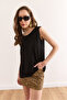 Women's Black Crew Neck Long Sleeveless Knitted Viscose Blouse Blz-19002934 - 4