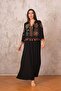 Black V-neck Front and Sleeves Authentic Embroidered Tassel Long Dress - 6