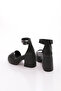 Women's Single Strap Thick Sole Heeled Shoes Black 27343138 - 3
