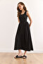 Women's Black U Neck Soft Textured Maxi Stretch Dress Elb- 19002385 - 3
