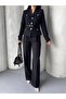 Women's Belted Gold Button Jacket Palazzo Pants Suit - 4