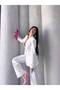 Women's Two-Piece Belt Detail Jacket Palazzo Pants Premium Suit - 3