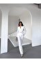 Women's Belted Gold Button Jacket Palazzo Pants Suit - 2