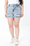 Women's Plus Size Blue Ripped Detailed Wash Effect 5 Pocket Denim Shorts 65N38918 - 4