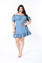 Women's Plus Size Blue Washed Denim Fabric Dress with Ruffled Hem and Off-The-Shoulder 65N38922 - 6