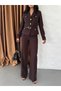 Women's Belted Gold Button Jacket Palazzo Pants Suit - 7