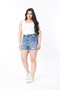 Women's Large Size Blue Ripped Detailed 5-Pocket Denim Shorts 65N38914