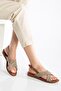 Women's Flat Heeled Sandals Mink Straw Cross Strap - 2