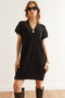 Women's Black V-Neck Knitwear Tunic Dress Elb- 19002343