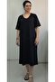 Black V-Neck Short-Sleeved Combed Viscose Dress - 6