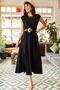 Women's Black Elastic Waist Bat Combed Cotton Dress ELB-19001509 - 8
