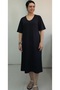 Black V-Neck Short-Sleeved Combed Viscose Dress