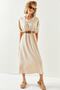 Women's Stone V-Neck Elastic Waist Bat Loose Dress ELB-19001946 - 7