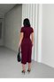 Crew Neck Short Sleeve Waist Tie Detailed Tight Midi Length Modal Dress - 6