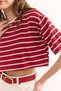 Women's Red Striped Casual Crop T-Shirt Tsh-19000877 - 5