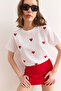 Women's White Heart Embroidered Cotton Regular Fit T-Shirt Tsh-19000864 - 4