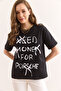 Women's Anthracite Bow Detailed Regular Fit 2 Thread T-Shirt Tsh-19000885 - 4