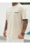 Boston Printed Single Jersey Beige T-Shirt - Oversize Crew Neck T-Shirt - 4