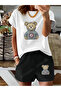 Hila Fashion Available in Plus Sizes Cute Bear Print Black and White T-Shirt and Shorts Set