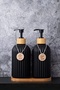 Set of 2 Black Retro Decorative Kitchen Bathroom Liquid Glass Soap Dispenser Set 500ml Bamboo Stand Soap Dispenser Set - 2