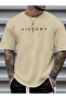 Victory Printed Single Jersey Beige T-Shirt - Oversize Crew Neck T-Shirt