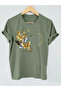 Gold Heart Butterfly Printed Women's Khaki Green T-Shirt