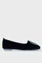 Women's Stoned Buckle Suede Ballerinas BLACK - SMOKE