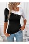 Women's Black and White Asymmetric Neck Viscose Blouse - Missing Sleeve, Modern Cut Blouse - 2